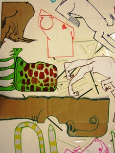 Parade animals cartoons characters cut paper dog faces panther paper parade people rabbit scrap art scraps snake street scene turtle weird people