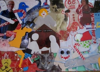 Holidaze angel camel candy canes cats characters christmas collage deer dinosaur elephant gingerbread man human beings lamb manger narwhal penguin santa snowman stockings weird yeti