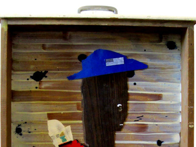 Gone Fishin' cardinal collage dresser drawer fan blade fishing gone fishing hat mixed media wood