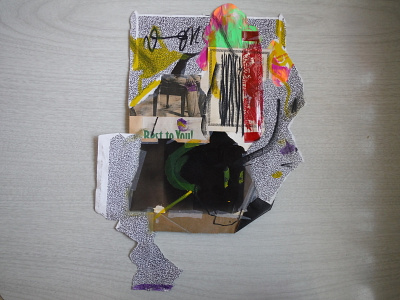 Badge No. 6 collage cut paper illustration mixed media scraps