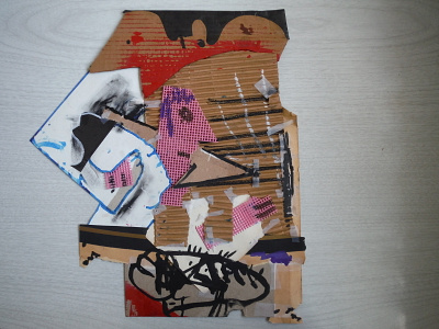 Badge No. 7 abstract collage cut paper mixed media scraps