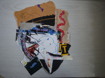 Badge No. 5 abstract collage cut paper mixed media scraps