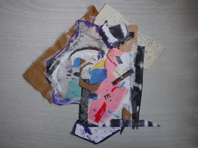 Badge No. 4 abstract collage cut paper mixed media scraps