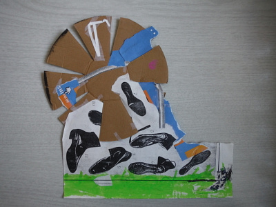 Badge No. 3 abstract collage cut paper illustration mixed media scraps