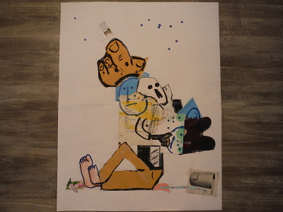 With Tipped Trash Can He Began abstract collage cut paper drawing illustration mixed media