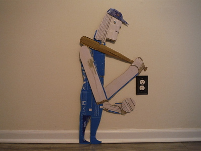 Big Ballplayer cut paper illustration sculpture