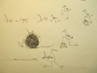 Bird & Cat (Sketches) birds cats friends peace running