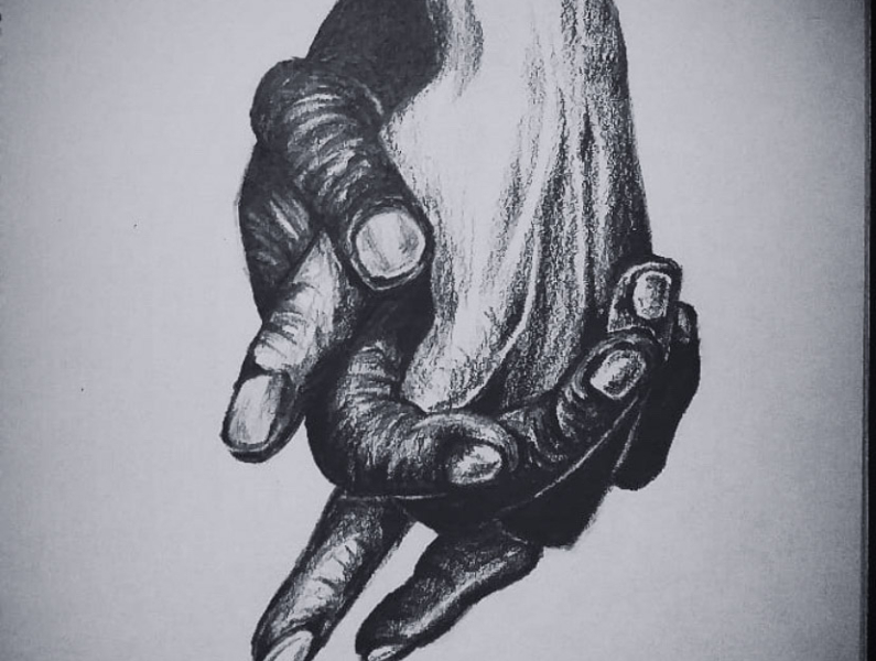 charcoal drawings of holding hands