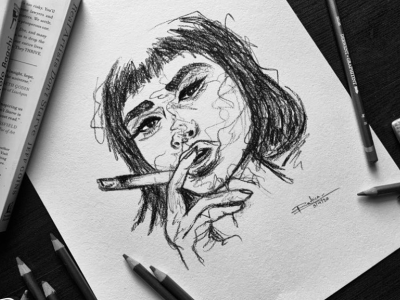 Smokin' - Pencil Sketch art artwork design art designs face sketch pencil pencil art pencil shading pencil sketch portrait shading sketch woman