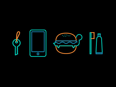 Turtle Burger burger icons illustration key outline smart phone toothbrush toothpaste turtle wip