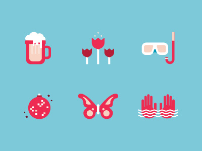 Subic Icons beer butterfly disco flower hands icons illustraton mug party scuba snorkel tulips