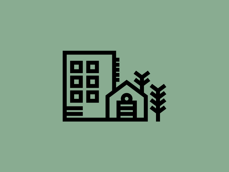 Houses building commercial community green house icon icons plants roof store trees village