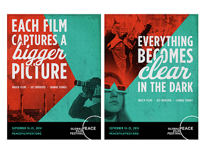 Global Peace Film Festival Posters blue change film peace poster red retro texture typography
