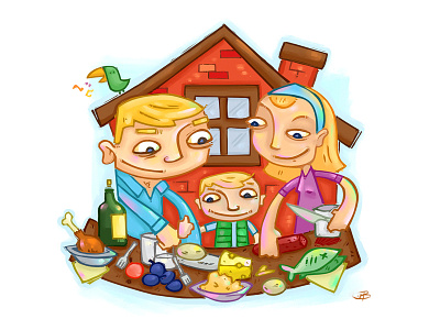 Family Picnic eating family food happy house illustration meal painting picnic