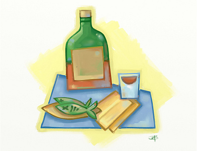 Drink up alcohol drink fish hard alcohol illustration painting still life