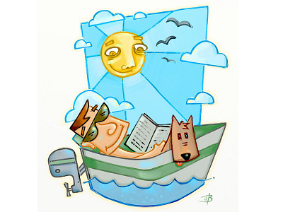 Summah boat illustration painting summer sun tropical vacation warm