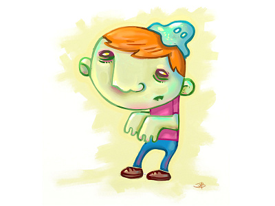 Brain slug alien boy brain slug humor illustration painting zombie