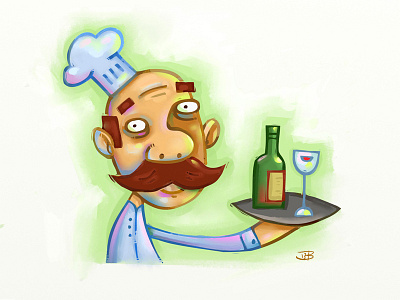 Chef chef food illustration painting restaurant wine