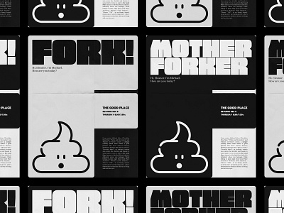 FORK! black doodle editorial fun funny illustration poster the good place type typography