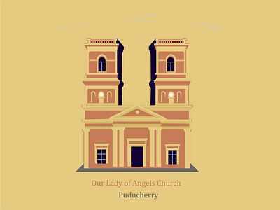 Our Lady of Angels Church flat illustration puducherry vector