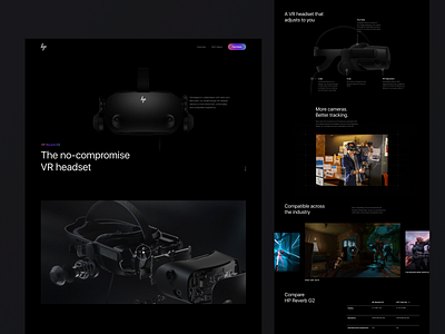 VR Headset Product Page dark headset hp reverb g2 landing layout mixed reality oculus promo virtual reality vr web website