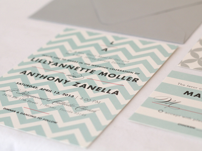 Teal chevron wedding invitations