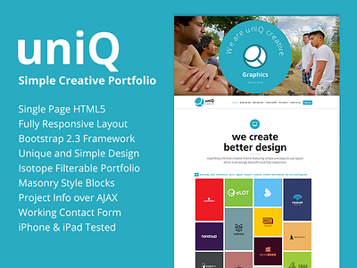 UniQ - Creative Portfolio Theme agency bootstrap creative designova easy to use html5 interactive masonry minimal one page parallax personal portfolio responsive seo