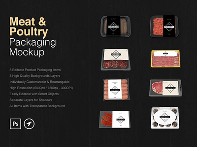 Meat & Poultry Packaging Mockup Set mockup template