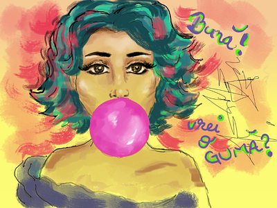 Bubble Girl bubble gum digital painting doodles