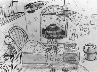 Sketch aliens bedroom characterdesign concept art girl illustration sketch