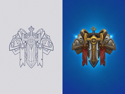 Paladin badge blue concept flat icon line