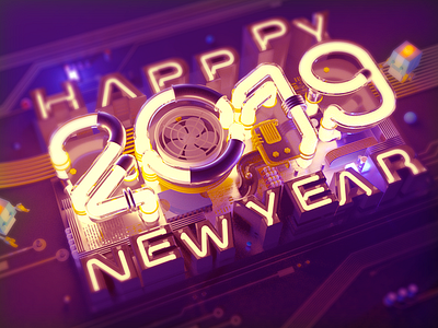 NEON 2019 2019 c4d happy new year neon light