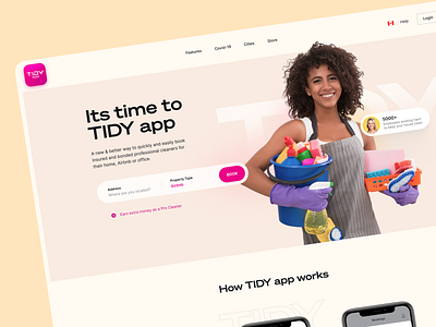 Tidy Landing Page - Website Design beautiful beauty clean cleaning services figmadesign home screen landing page design landing page ui minimalism photography pink product design tidy ui design website design websites