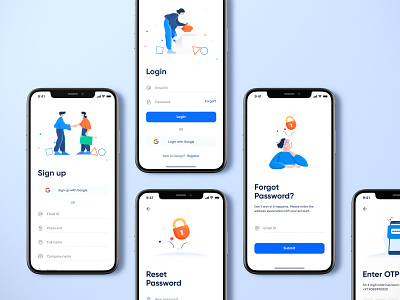 Login and Signup Screens clean clean design download mockup figma design forgot password illustrations ios login login login design login form login screen mobile login modern otp registration form registration page reset password signup simple design simple illustration