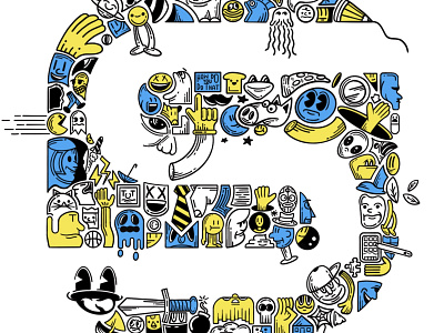 Letter "S" Logo Doodle design doodle illustration procreate yellow and blue