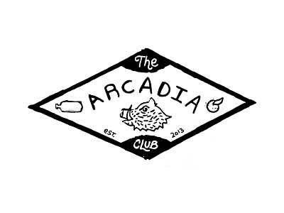 The Arcadia Club Est. 2013 black ink classic diamond hand lettering illustration javelina