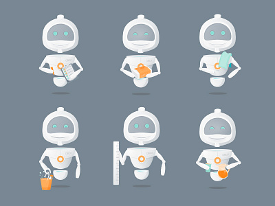 Bots on Bots on Bots flat illustration mascot oranje robot