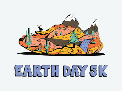 Earth Day 5k 5k cactus desert forest get outside hand drawn lettering mountains organic rivers running