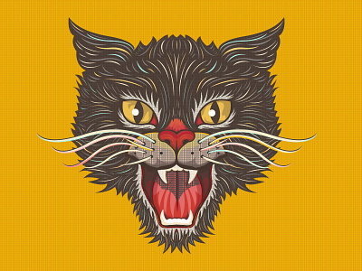 Thunder Cat 2 black cat halftone illustration line art texture vintage