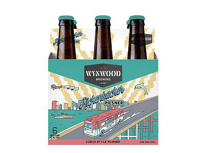 Rickenbacker beer branding brewery bus dolphins illustration miami packaging planes surrealist wynwood