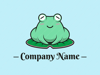 Tranquil Frog Logo blushing branding cute cute animal flat color frog green icon lilypad nature plant plant illustration plant logo pond toad vector