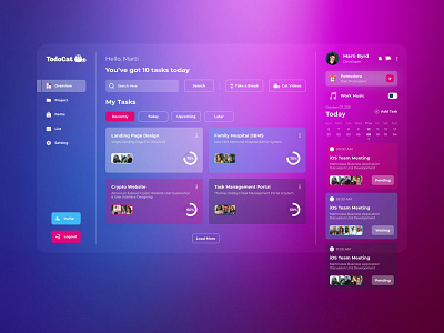 Todocat - Task Management Dashboard adobexd app cat app cat ui cat video catapp dashboard management task time ui uiux webdesign