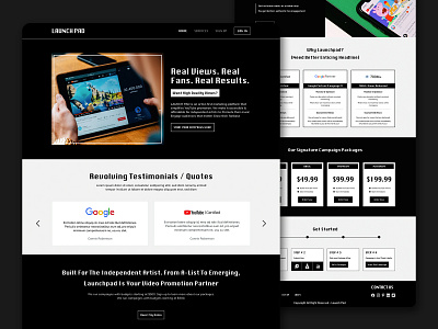 Launch Pad - YouTube Monetization Platform adobexd black and white bw clean design modern monetization ui user experiece ux webdesign website youtube