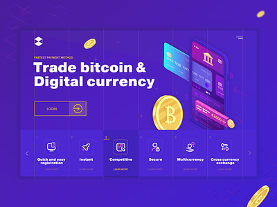 Trade bitcoin and Digital currency bitcoin exchange bitcoins concept crypto cryptocurrency digital wallet exchange hero image online payments payment trade ui user interface design web design