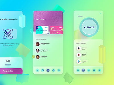E- Wallet Card - Glassmorphism app design banking blur cards digital wallet glass glassmorphism gradient graphic design minimalism neumorphic payment app trends 2021 ui trends uiux