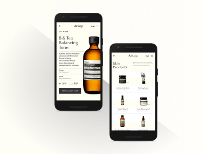 Aesop® Menu and Product Display Page