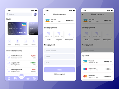 Banking app bank app bank card banking concept design icons light theme mobile mobile app mobile app design payment ui violet