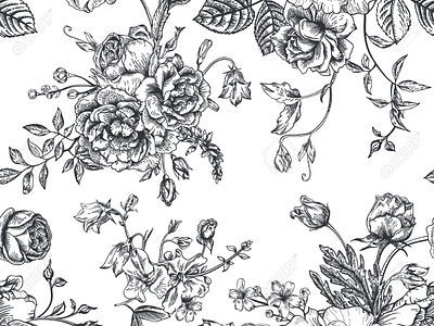 Toile de jouy Flower Pattern Design bela graphic branding floral graphic design seamless pattern textile design toile toile de jouy toile pattern toile textile