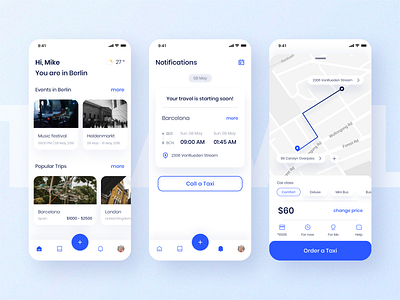 Trip Planner blue booking booking app booking system card clean concept flat minimal planner taxi transport travel travel app trip trip planner ui design uiux ux design vacation