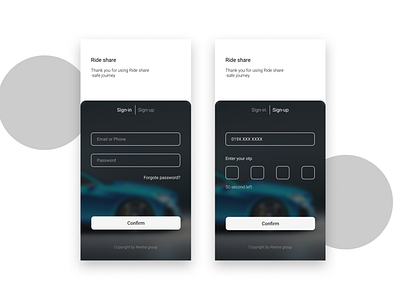 Ride Share app login ui